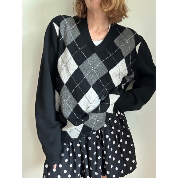 Men's Brooks Brothers Argyle Sweater Scottich Lambswool Black Gray Size XL Twee - Picture 8 of 8